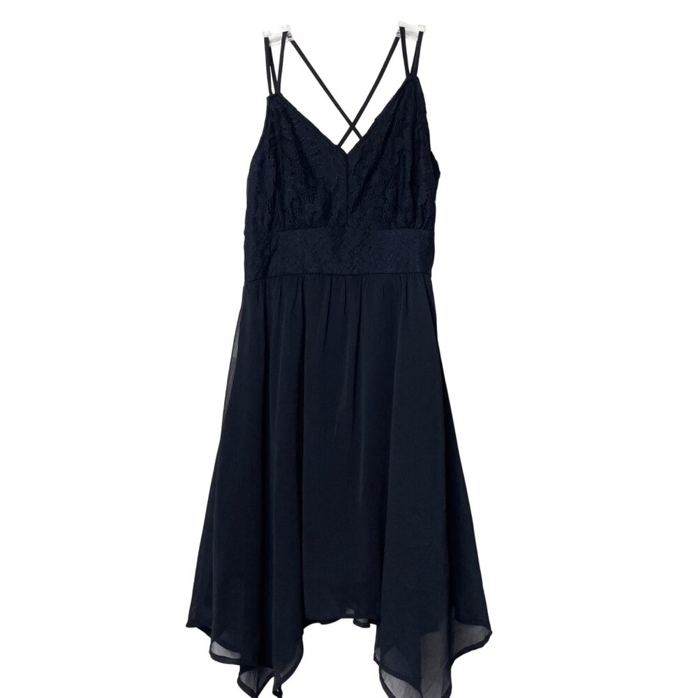 NWT Maurices S Midi Dress Black Handkerchief Hem Strappy Sleeveless Lace Detail